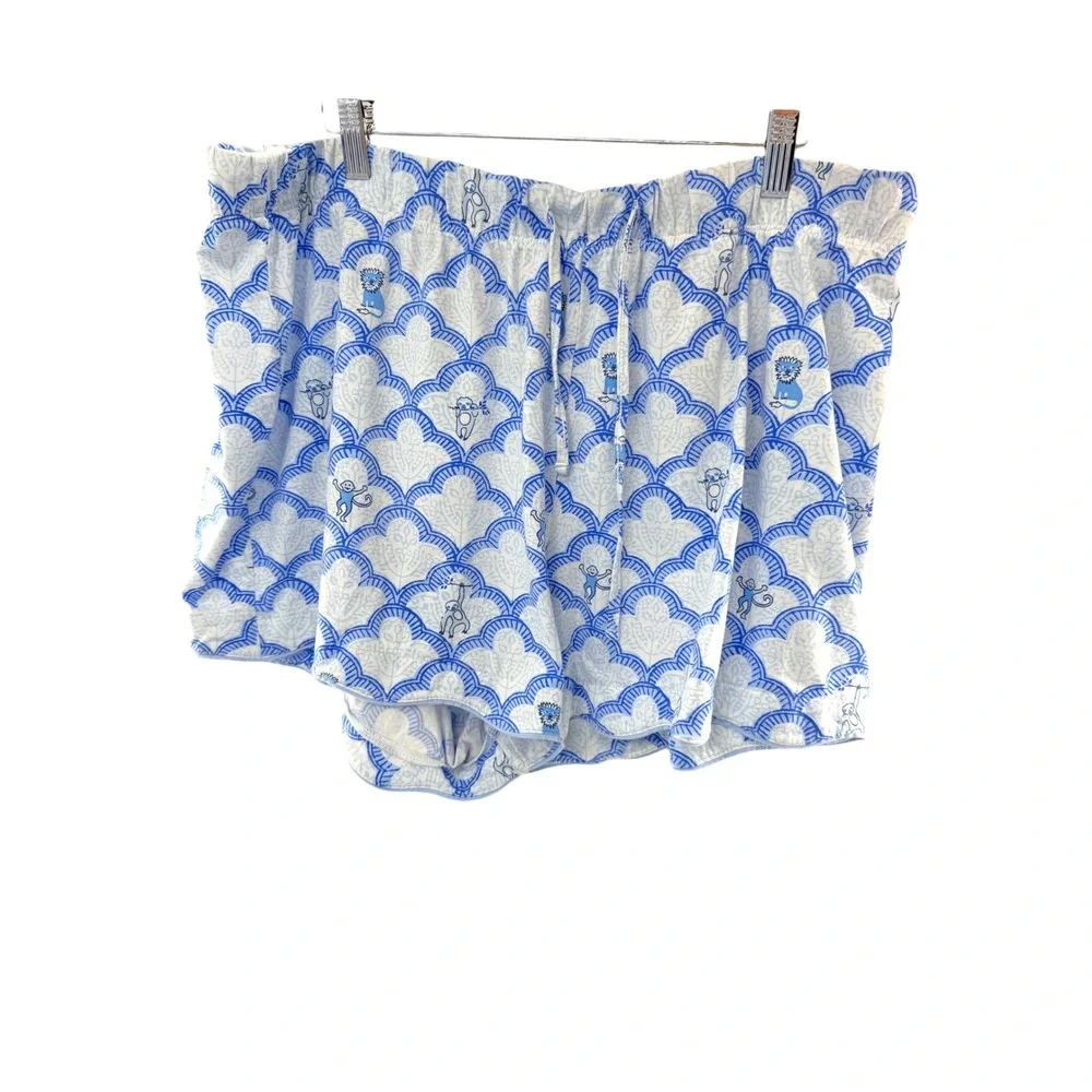 Roller Rabbit Target Monkey Lattice Pajama Set XXL Blue Preppy Coquette PJ 2pc